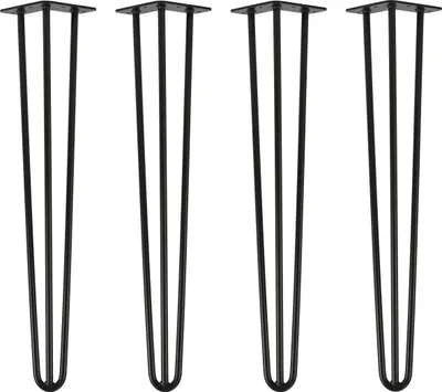 Produktbild von Natural Goods Berlin HAIRPIN Legs, Haarnadelbeine, Möbelfüße, Tischbeine, Schwarz, 60 cm, 3 Streben, 4 Stück