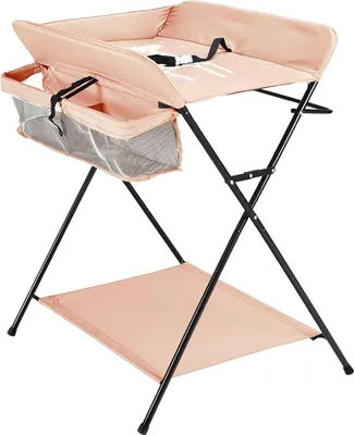 Image de Table à langer pour bébé - Table à langer pliable - Portable - Structure métallique - Grand plateau - Conception sécurisée - Pour les 0 à 12 mois - Or