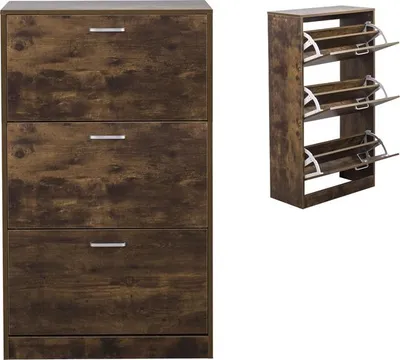 Produktbild von VDD Schuhschrank - Schuhregal - 3 Fächer mit Klapptüren - dunkelbraun nussbaumfarben