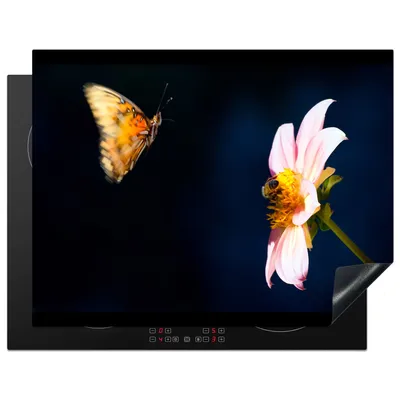 Obrázek produktu pro KitchenYeah® Kryt na sporák Agraulis vanillae letí na květ, 77x59cm, dekorace do kuchyně, keramický kryt varné desky, krycí deska na varnou desku