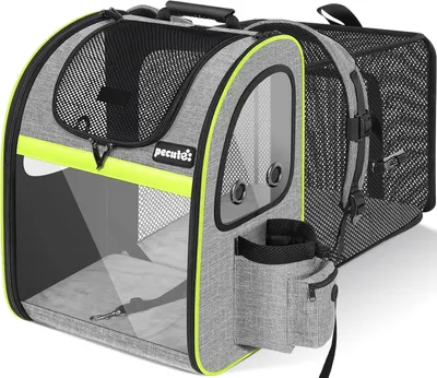 Produktbild von Uittrekbare und faltbare Reisetasche für Katzen und Hunde - maximale Traglast 8 kg - für Reisen mit Zug, Auto, Restaurant, Flugzeug - grau mit transparentem Fenster Reisetasche Katze