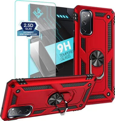Produktbild von Armor Outdoor Handyhülle für Samsung Galaxy S20 FE Handy Panzer Case Schutzhülle mit 9H Displayglas Displayschutz Farbe: Rot