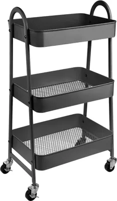 Produktbild von ONVAYA® Servierwagen Silvio | Beistellwagen | dunkelgrau | 30,5 x 45 x 77 cm | 3 Fächer | Multifunktionswagen | Transportwagen | Allzweckwagen | Küchentrolley | Nischenregal
