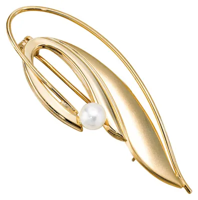 Produktbild von Brosche Anstecker Süßwasser-Zuchtperle & 585 Gelbgold Goldbrosche Damen