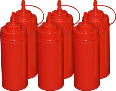Produktbild von 6 Stück rote Quetschflaschen 0,49 Liter Dosierflasche Spenderflasche Dressingflasche