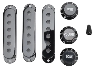 Produktbild von Gitarren-Tonabnehmer-Abdeckungs-Knopfset, 6-Loch, Single Coil, 2 Tonregler, 1 Lautstärkeregler, Schalterkappen-Ersatzteile für Fender, Schwarz