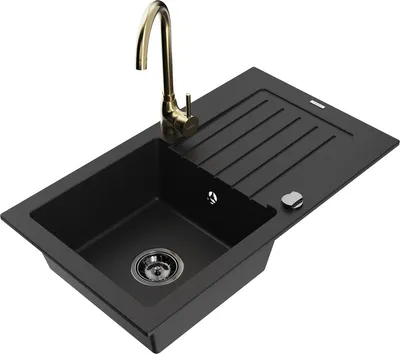 Produktbild von Mexen Pablo 1 Becken-Granitspüle mit Abtropffläche und Mischbatterie Telma, Schwarz - 6510-77-670200-50-B