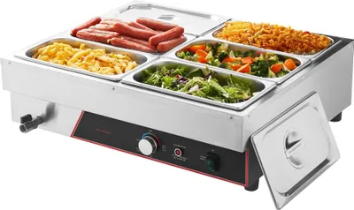 Obrázok produktu pre Bufetový ohrievač - Bain-marie zariadenie pre bufety - 6 x GN 1/3 nádoby - 1500 W - nerezová oceľ - bain-marie ohrievacia stanica pre catering a bufety