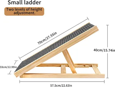 Obrázek produktu pro Rampa pro psy a kočky – skládací dřevěná rampa/schůdek – pro střední plemena psů – výškově nastavitelná (2/4 stupňů) – protiskluzová podložka – vhodná pro auta, pohovky, vysoké postele – tmavě hnědá