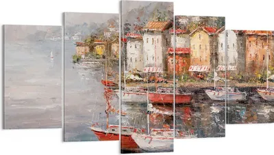 Produktbild von Bild auf Leinwand - Leinwandbild - 5 Teile - Meer Hafen Segel - 160x85cm - Wand Bild - Wanddeko - Wandbilder - Leinwanddruck - Bilder - Wanddekoration - Leinwand bilder - Wandbild - EA160x85-5136