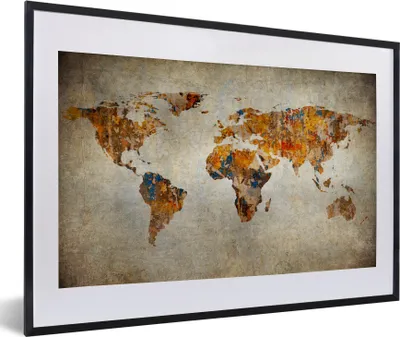 Produktbild von MuchoWow® Gerahmtes Poster Weltkarte - Vintage - Abstrakt - Kinder - Jungen - Mädchen 60x40 cm - Poster mit Schwarzem Bilderrahmen Wandposter Rahmen Foto Bilder - Schlafzimmer - Plakat in Rahmen - Drucken