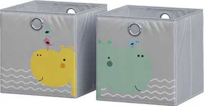 Produktbild von Vicco Faltbox , 30 x 30 cm (Motiv Bär & Nilpferd), Grau