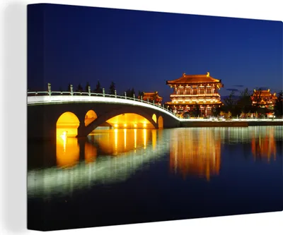 Zdjęcie produktu dla OneMillionCanvasses® - Obraz na płótnie - 140x90 cm, Datang Xian nocą, dekoracja ścienna - zdjęcie na płótnie - obraz na drewnianej ramie