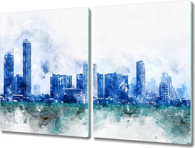 Produktbild von Coloray Hackbrett Küchenbrett Kochplattenabdeckung Schneidebrett Herdabdeckplatte 2x40x52 cm - Malerei Stadtgebäude