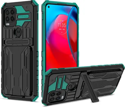 Produktbild von Moto G Stylus 5G Hülle, Hybrid Robust Schutz Stoßfest Schutzhülle mit Kartenhalter Ständer für Motorola Moto G Stylus 5G Grün