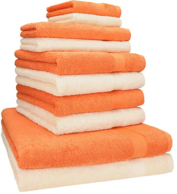 Produktbild von Betz 10-tlg. Handtuch-Set PREMIUM CLASSIC 2 Duschtücher 4 Handtücher 2 Gästetücher 2 Seiftücher  Farbe: beige & orange