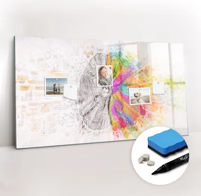 Produktbild von Magnetpinnwand Memoboard - Zubehörsatz - Schwarzer Marker + Schwamm + Magnete - 120 x 60 cm - Gehirnabstraktion