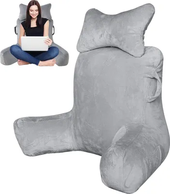 Imagen del producto de Cojín de lectura extra grande, de 90x80 cm, con almohada de apoyo para el cuello y reposabrazos, ideal para sofá y cama