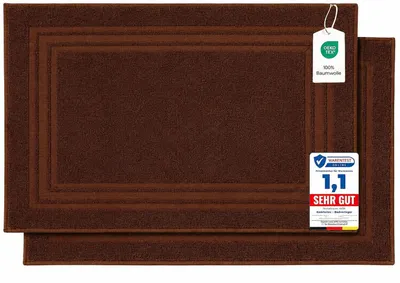 Produktbild von Komfortec Badvorleger Set 2 Teilig, Frottee Duschvorleger, Waschbar Duschmatte & Badteppich, 600 g/m² &100% Baumwolle, Saugfähig & Schnelltrocknend, 50 x 70 cm, Schoko Braun
