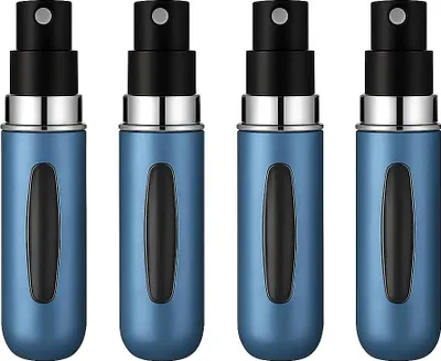 Produktbild von Mini Parfümflakon 4er Set 5 ml Nachfüllbare Reisesprays in Blau für Damen & Herren für Arbeit, Party & Urlaub Easy-Fill Funktion Kompakt & Leicht