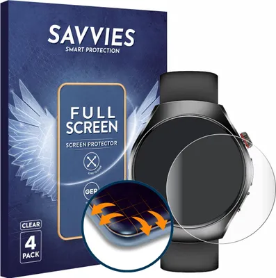 Produktbild von 4x Savvies Fullscreen Schutzfolie für Smartwatch ET460 1.47" Displayschutz Folie Fullcover Klar Transparent