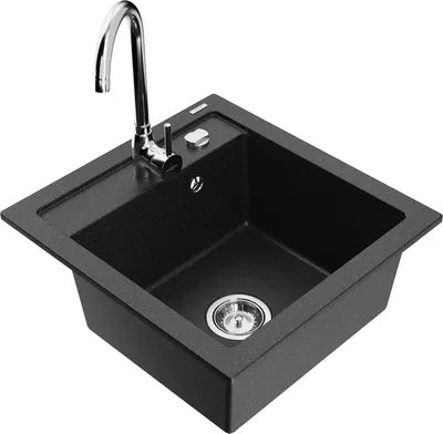 Produktbild von Mexen Vito 1-Becken-Granit-Spüle mit Mischbatterie Telma, Schwarz/Silbermetallic - 6503-73-670200-00
