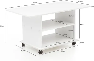 Obrázek produktu pro Designový FineBuy stolek FineBuy s kolečky 95x51x54,5 cm | Moderní obývací pokoj s úložným prostorem | Pohovka stůl Lounge stůl