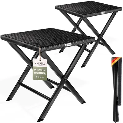 Produktbild von CASARIA® Polyrattan 2er Set Klapphocker 75kg Belastbarkeit 44x40x44cm Klappbar Leicht Tragbar Wetterfest Garten Terrasse Balkon Camping Hocker Schwarz