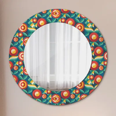 Produktbild von Wohnzimmer Spiegel - Mirror zum Wandspiegel Schlafzimmer – Schminkspiegel - Geometrisch Früchte und Blätter - Rund: Ø50cm