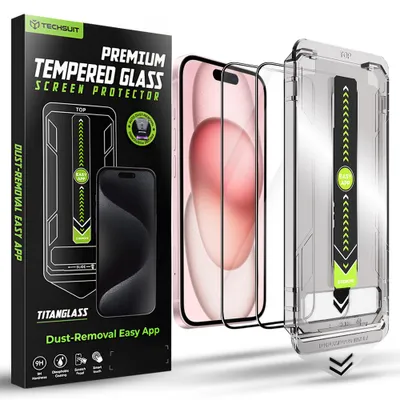 Obrázok produktu pre Techsuit - TitanGlass FullCover ochranné sklo (2 ks) pre iPhone 15 / iPhone 16 - čierne