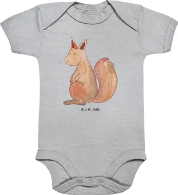 Produktbild von Mr. & Mrs. Panda Babybody Einhorn Glauben 12. - 18. Monat - Heather Grey - Geschenk, Strampler Baby, Einhörnchen, Einhörner, Eichhörnchen, Einteiler, overall, Eichhorn