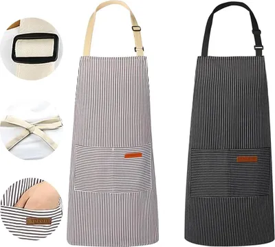 Produktbild von 2 Stück Küchenschürzen, weiche Kochschürze mit 2 Taschen(schwarz/braune)