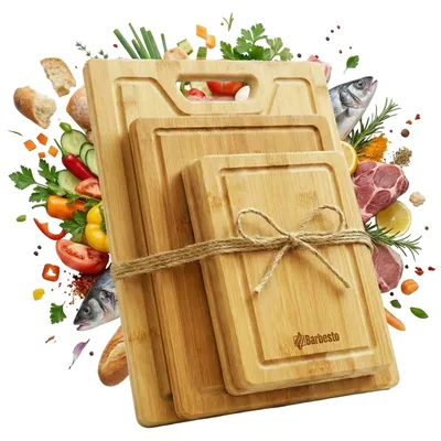 Produktbild von Set mit 4 Bambus-Schneidebrettern Bamio | Farbe: freundlich | Abmessungen: 15x23x1,5 cm