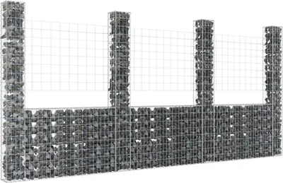 Produktbild von Möbel Gabionenkorb U-Form mit 4 Säulen Eisen 380x20x200 cm DE91612