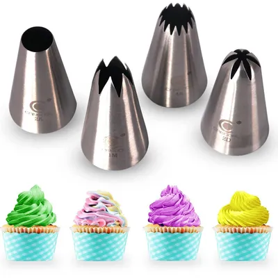 Immagine prodotto di Set di 4 bocchette per decorazioni di torte, in acciaio inossidabile 304, colore metallizzato/grigio