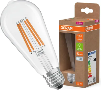Zdjęcie produktu dla Żarówka LED ST64 E27 2.2W = 40W 470lm 4000K Neutralna 330° Filament CLASSIC ENERGY EFFICIENCY Osram