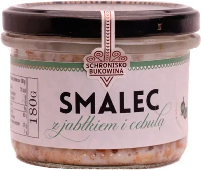 Zdjęcie produktu dla Smalec z jabłkiem i cebulką mały 180g - Schronisko Bukowina