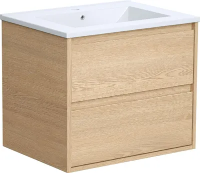 Produktbild von Waschbeckenunterschrank hängend mit Einbauwaschbecken - 60 cm - Eichenholzfurnier - MILIPAM