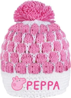 Produktbild von Warme Peppa Pig Strickmütze mit Bommel / Pompons, Bommelmütze, Größe 52