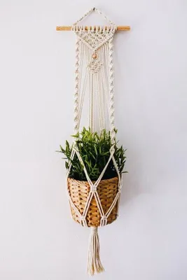 Produktbild von Nuna Boho Makramee Blumenampel handgefertigt aus Baumwolle für Pflanzen Beige