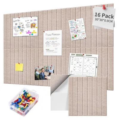 Zdjęcie produktu dla Duża, samoprzylepna tablica korkowa, 120x120 cm - zestaw 16 sztuk z 70 kołków