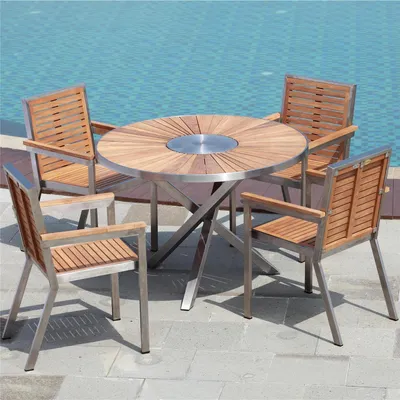 Produktbild von Teako Design Gartenmöbelset 5-teilig Teakholz Edelstahl Tisch 80 cm