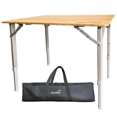 Produktbild von Skandika Bambus Campingtisch Tolja | Faltbarer Tisch mit Netzablage, versch. Größen, 3-Fach höhenverstellbar, Alu, Holz, wetterfest, UV-beständig