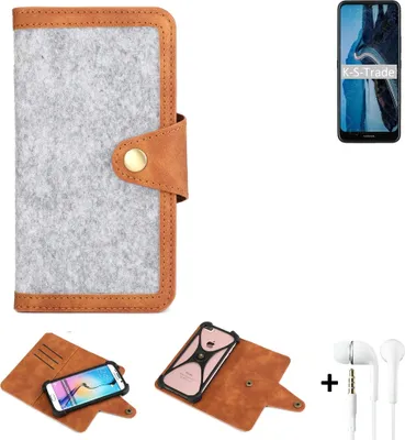 Produktbild von K-S-Trade Handyhülle + Kopfhörer kompatibel mit Nokia C5 Endi Schutzhülle Filz Hülle Kunstleder hellgrau braun (1x)
