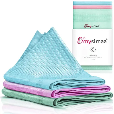 Produktbild von MySimaa 3x Microfasertuch für Autopflege, Haus, Küche, Fenster, Glas & Auto, Große Weiche Mikrofaser Putztücher, Fusselfreies Microfaser Lappen, Profi Mikrofasertücher, Microfaser Putztuch