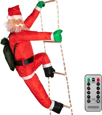 Obrázek produktu pro MONZANA® LED žebřík Otec Vánoc XXL 240cm vnitřní/venkovní časovač 8 světelných funkcí dálkové ovládání stmívatelný Otec Vánoc Santa Claus vánoční dekorace figurka