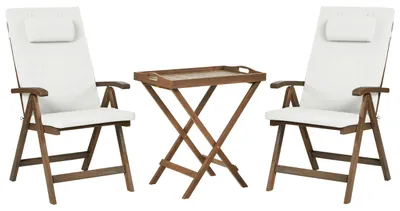Obrázek produktu pro BELIANI Zahradní bistro set z masivního akáciového dřeva krémově bílé polštáře stůl 2 židle s nastavitelným opěradlem skládací rustikální styl