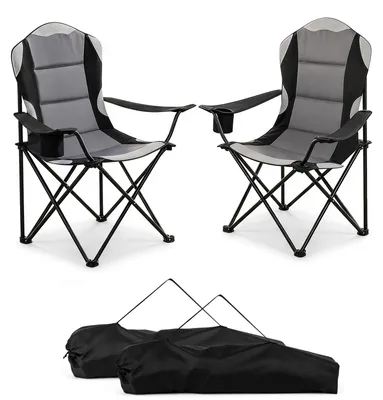 Produktbild von KOMFOTTEU 2er Set Campingstuhl Faltbar, bis 150 kg belastbar, gepolsterter Klappstuhl mit hoher Rückenlehne, übergroßer Angelstuhl mit Kühltasche, Seitentasche & Getränkehalter