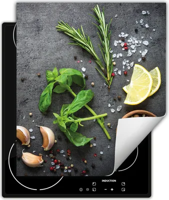 Produktbild von DarHaus Herdabdeckplatte 45x52 cm Anti Rutsch Matte Aufrollbar, schiefer - Kräuter
