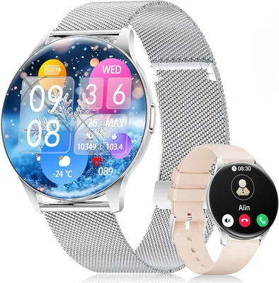 Smartwatch Damen 1.43" HD AMOLED Display Telefonfunktion,Fitnessuhr,Sportuhr mit 120+ Sportmodi,Schlaftracking,Menstruationszyklus,Uhr für iOS/Android